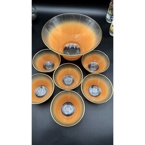 Vintage Blendo Large Bowl With 6 Small Bowls Tangerine Set Of 7 Ombre